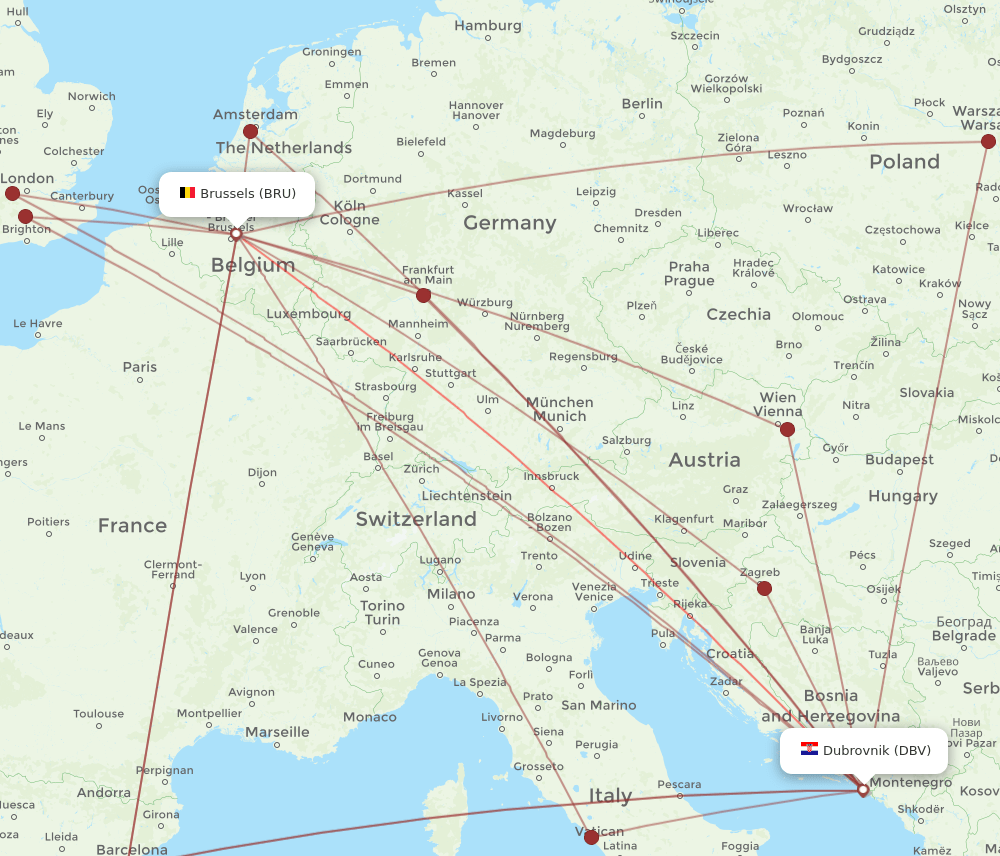 DBV-BRU flight routes