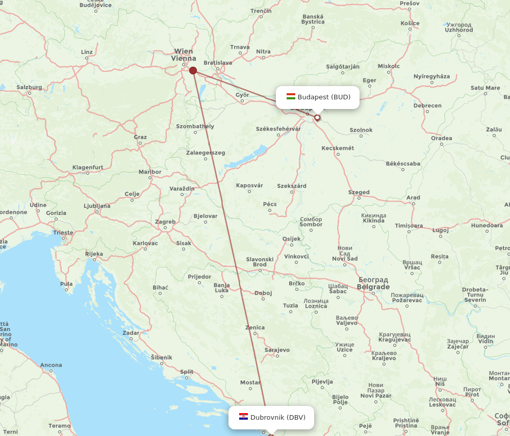 DBV-BUD flight routes