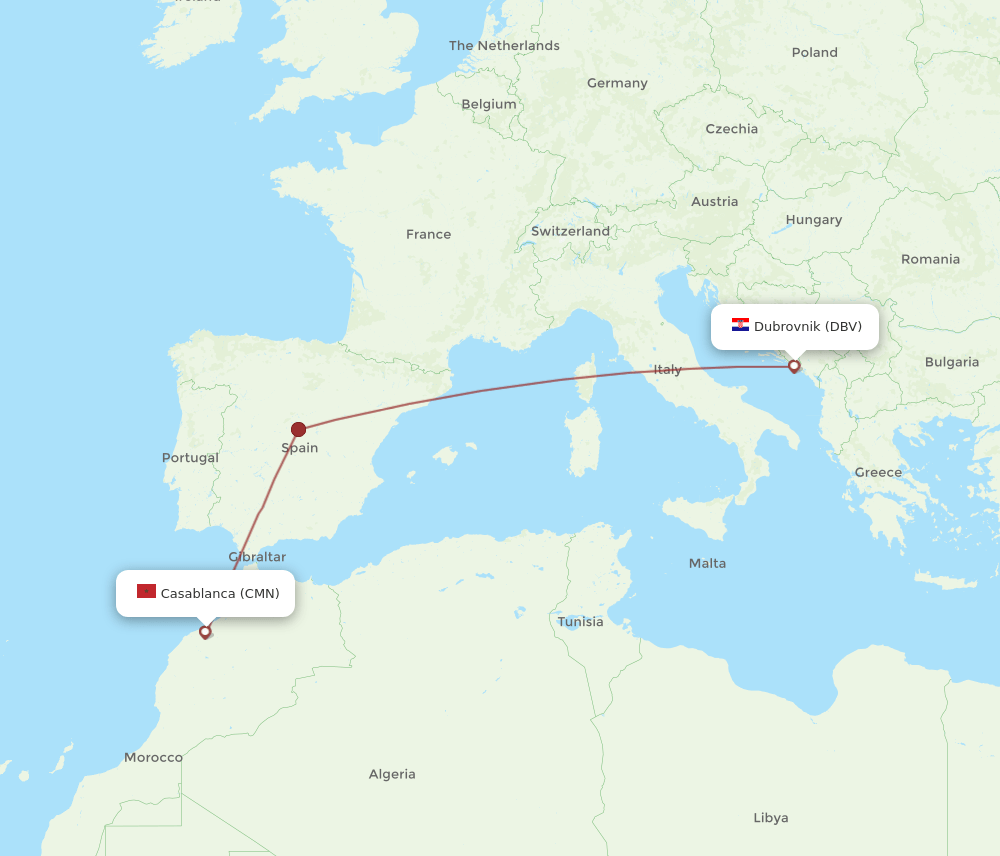 DBV-CMN flight routes