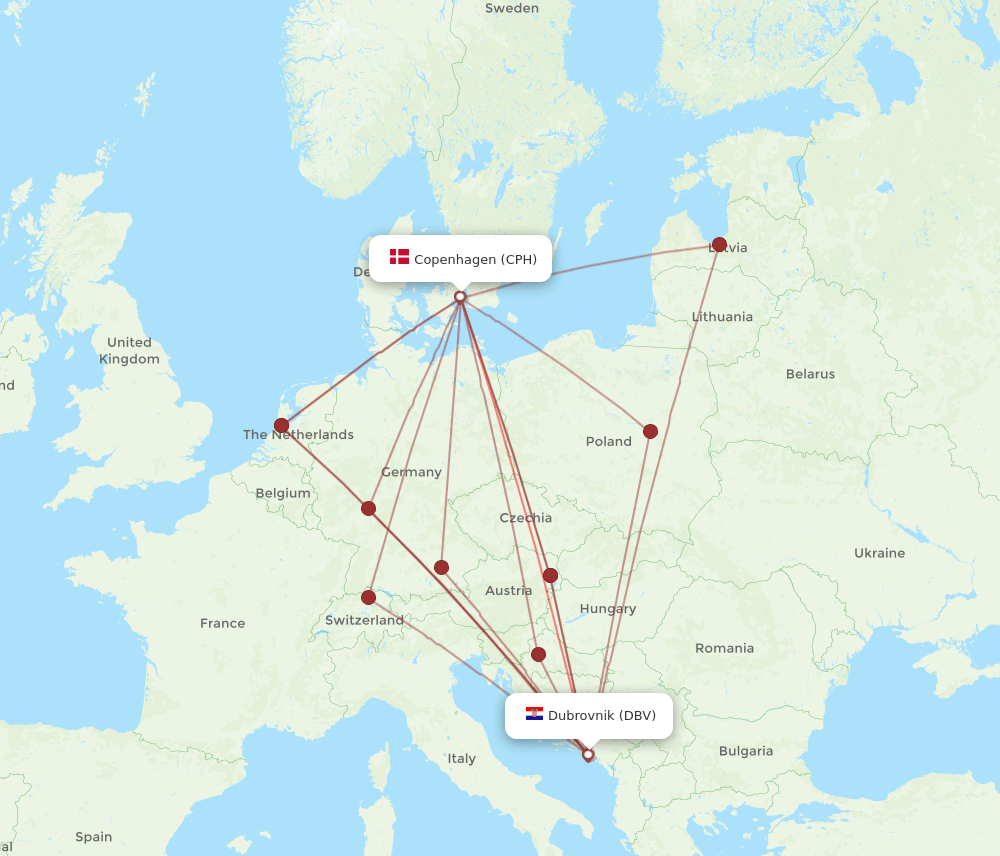 DBV-CPH flight routes