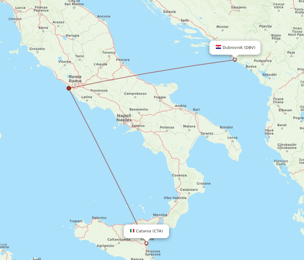 DBV to CTA flights and routes map