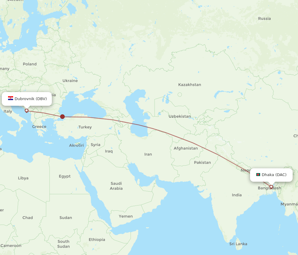 DBV-DAC flight routes