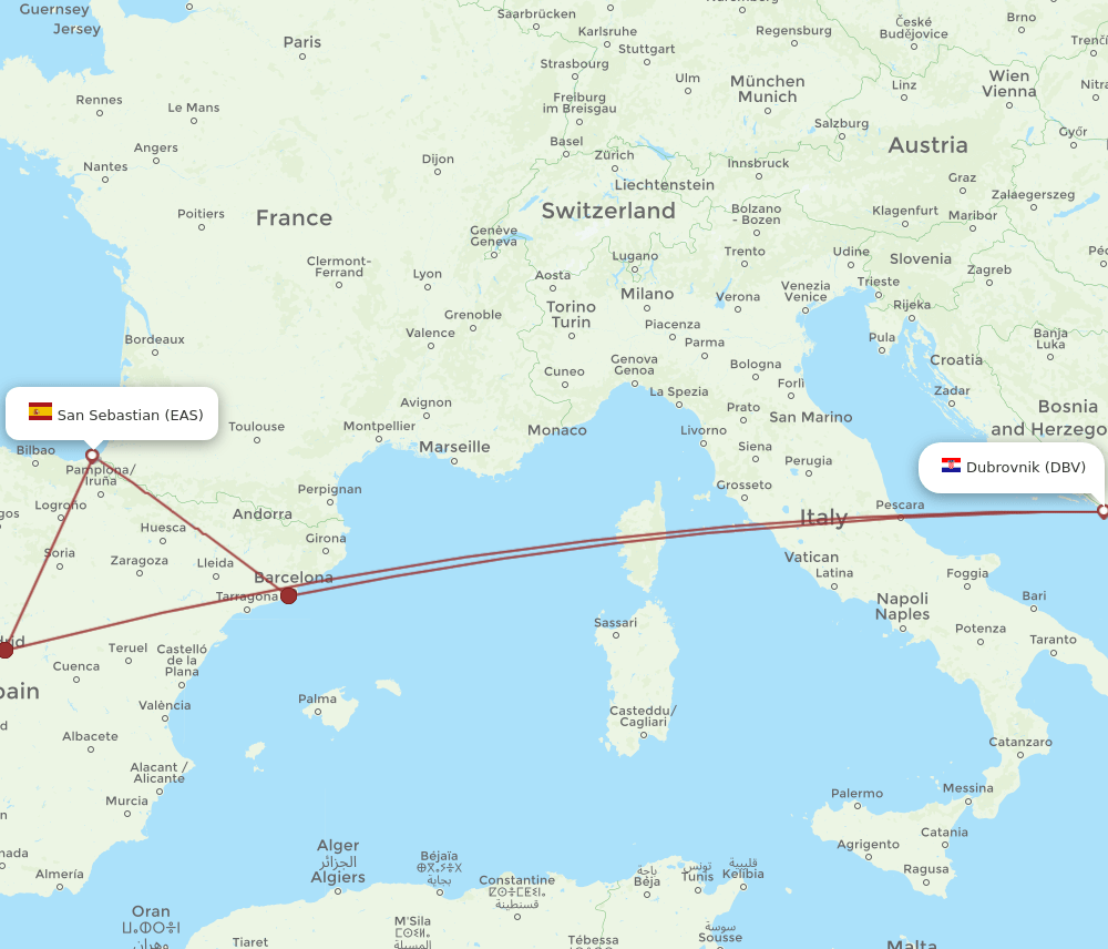 DBV-EAS flight routes