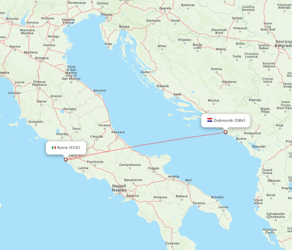 DBV to FCO flights and routes map
