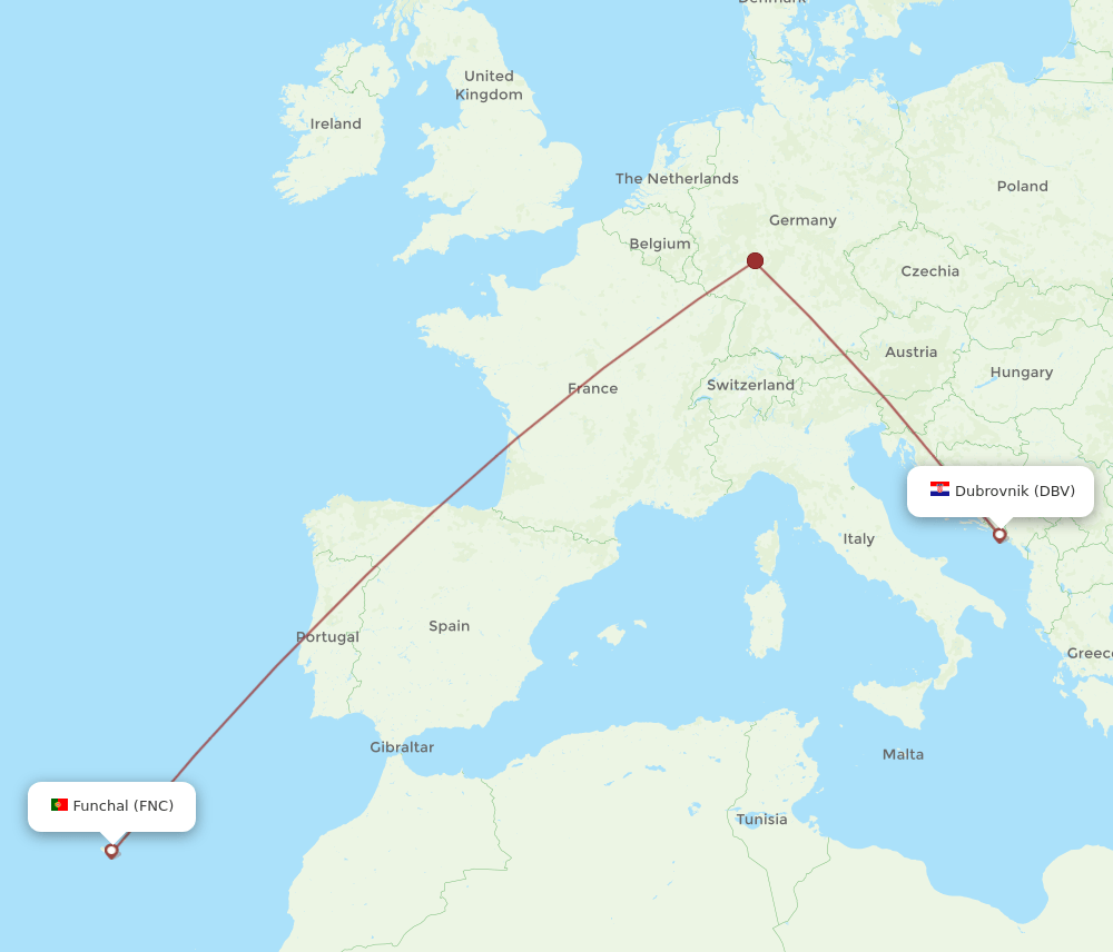 Funchal - Dubrovnik route map and flight paths