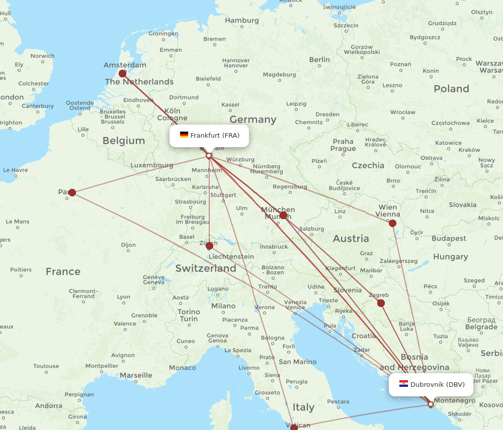 DBV-FRA flight routes