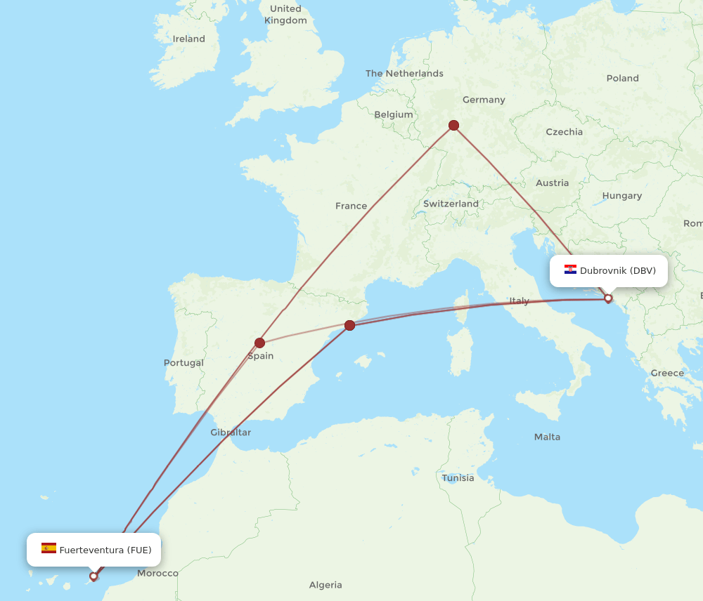 DBV-FUE flight routes