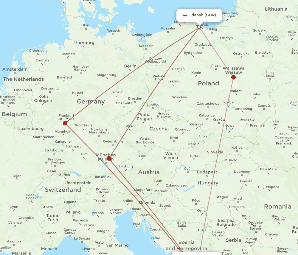 DBV-GDN flight routes
