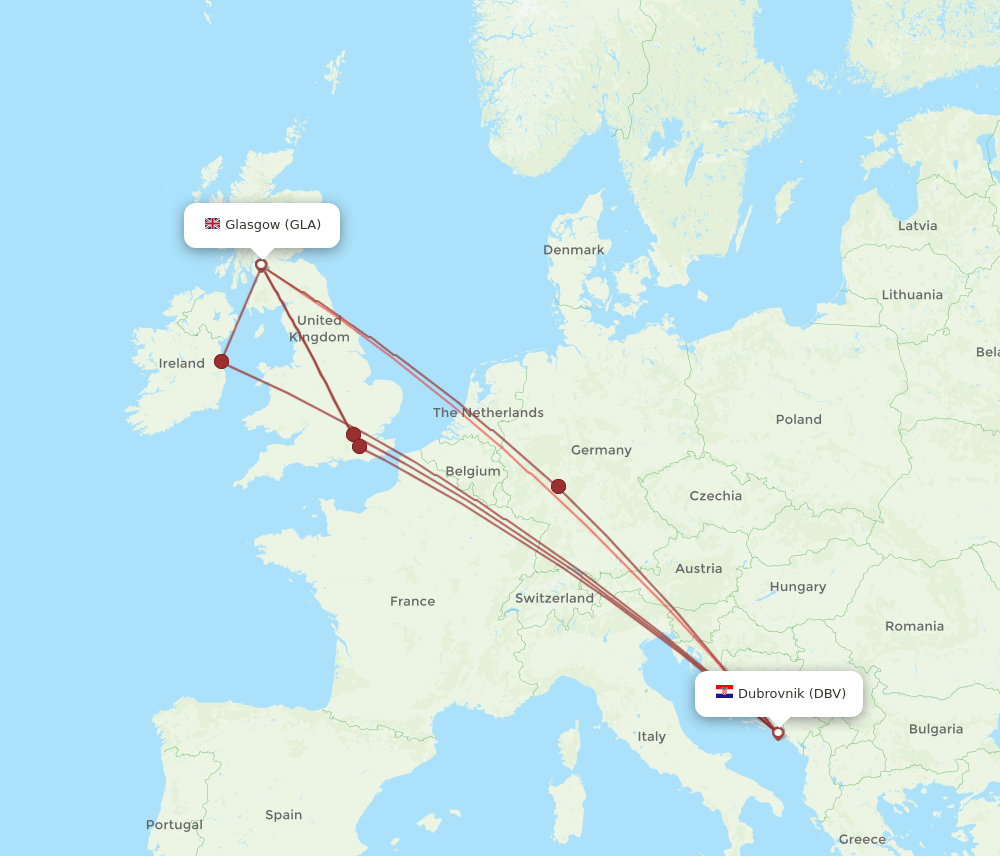 DBV-GLA flight routes