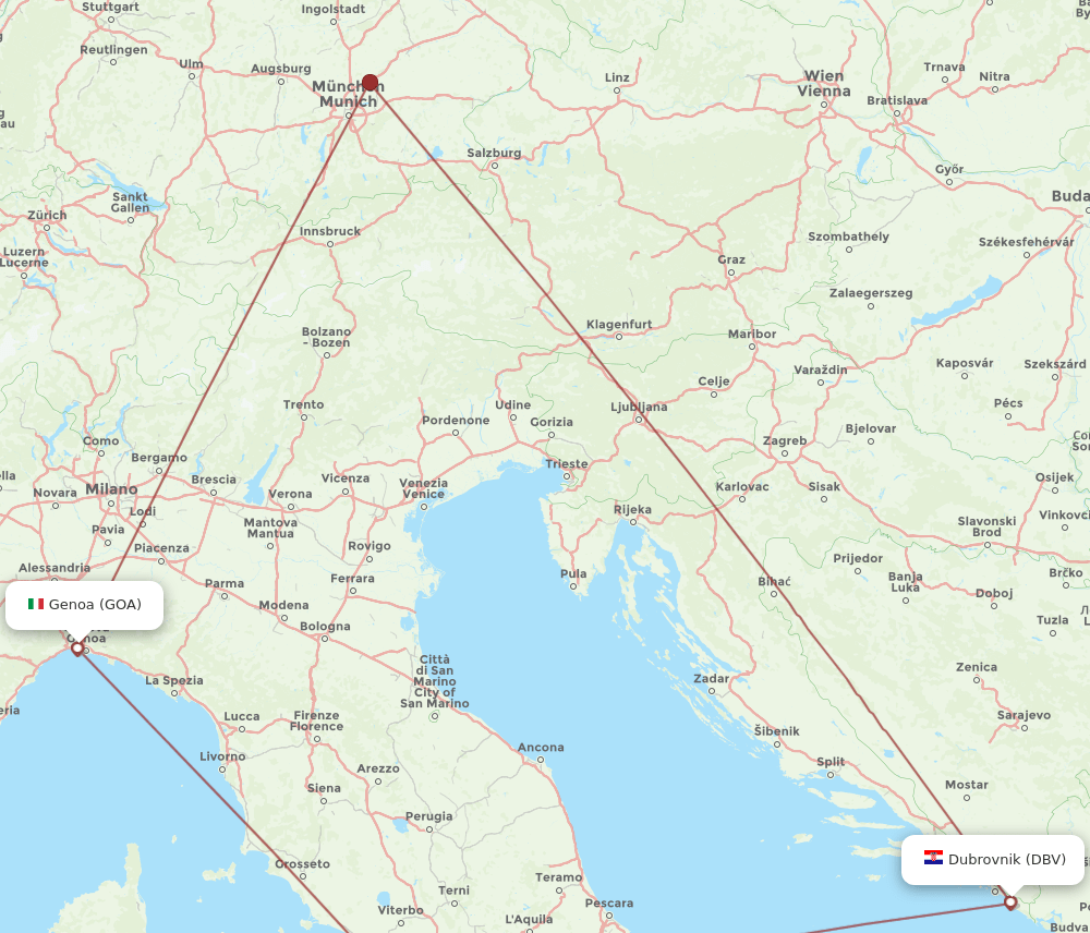 DBV to GOA flights and routes map