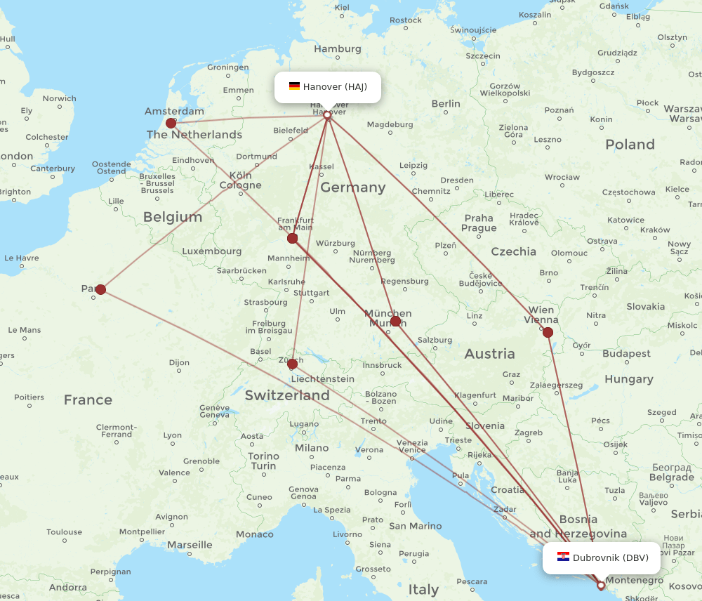DBV-HAJ flight routes