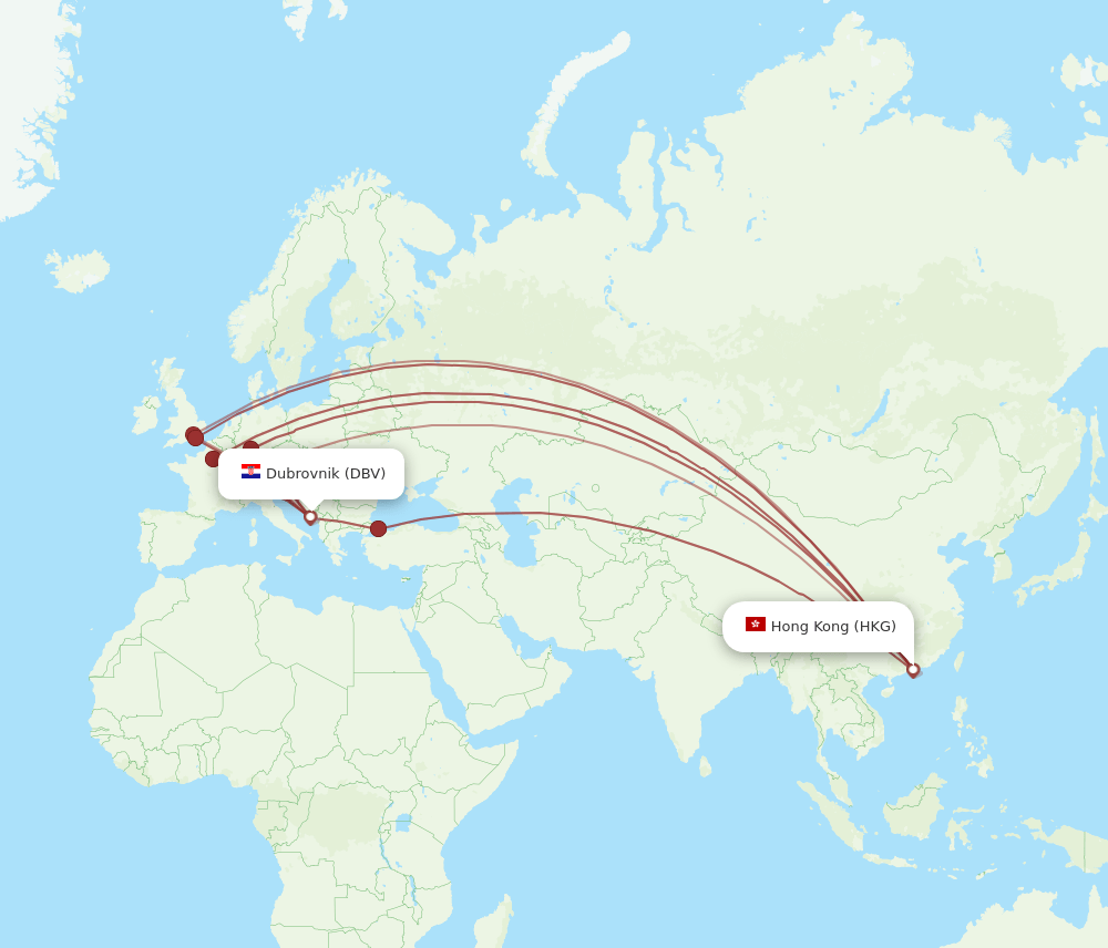 DBV-HKG flight routes