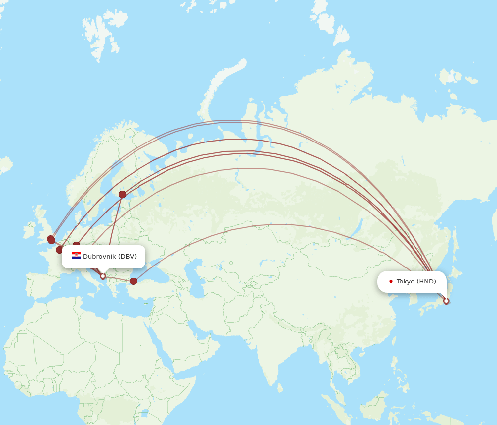 DBV-HND flight routes