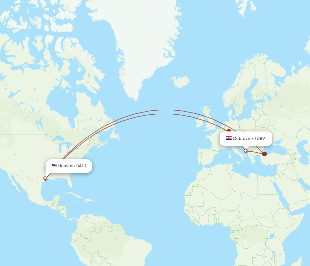DBV-IAH flight routes