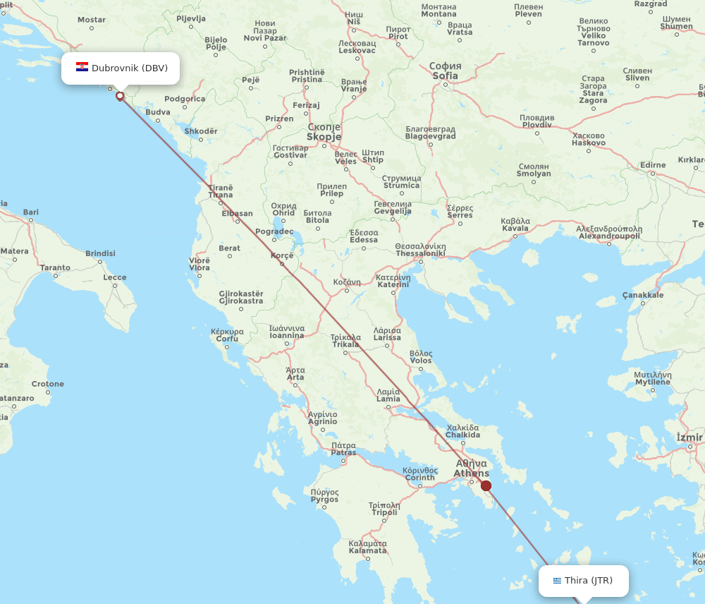 DBV-JTR flight routes