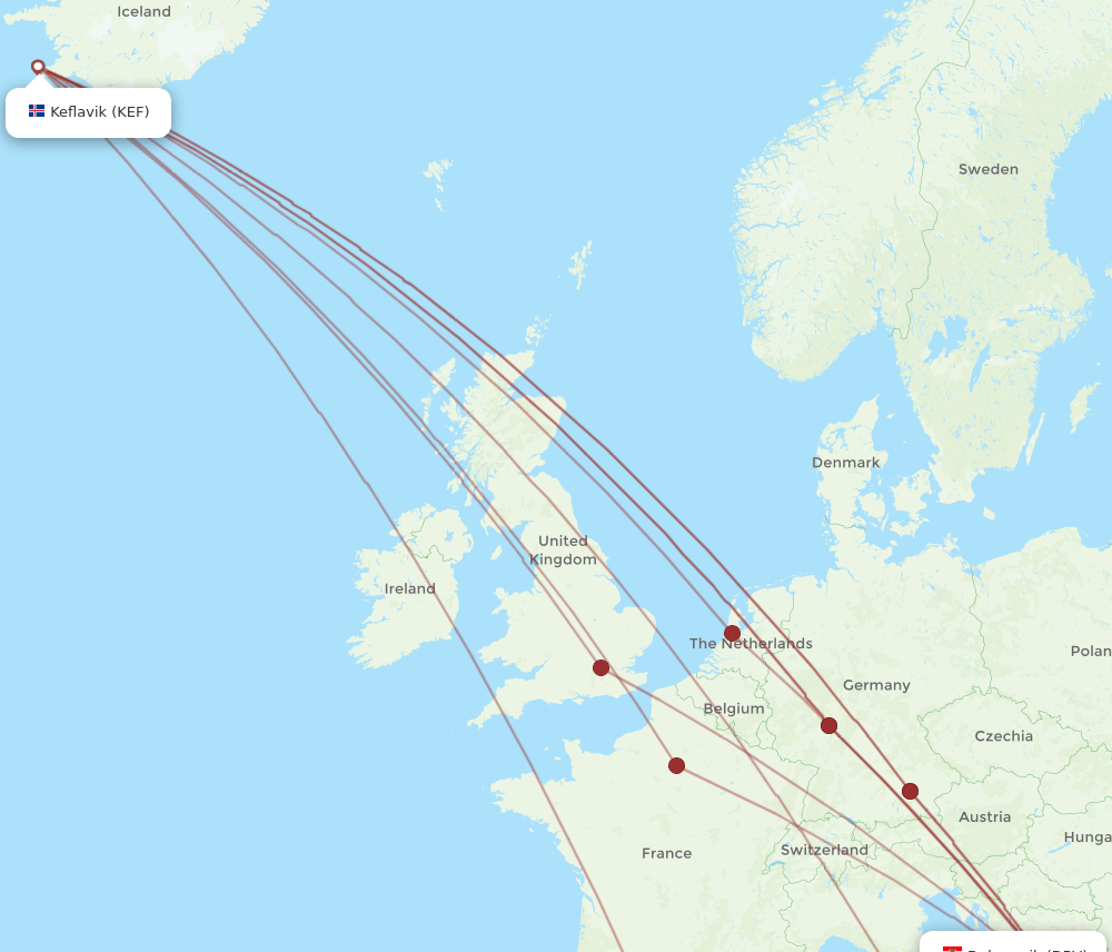 DBV-KEF flight routes