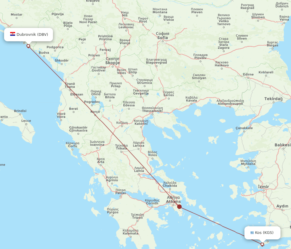 DBV-KGS flight routes