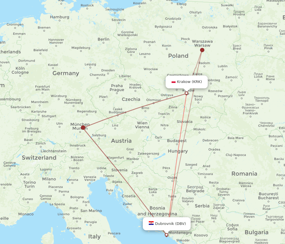 DBV-KRK flight routes
