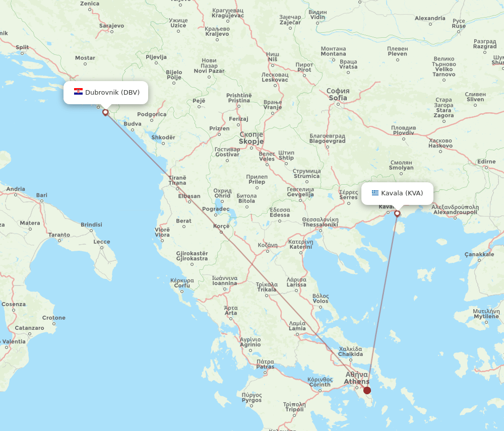 DBV to KVA flights and routes map