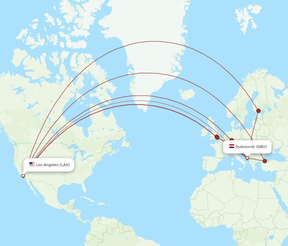 DBV-LAX flight routes