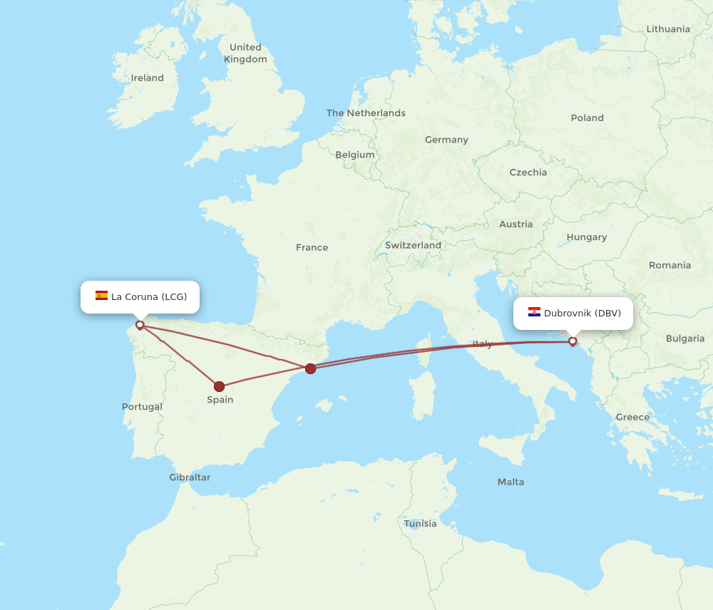 DBV-LCG flight routes
