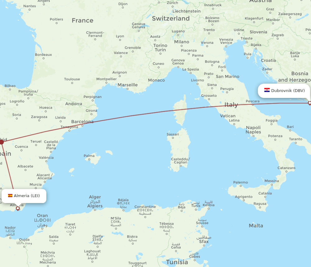 DBV-LEI flight routes
