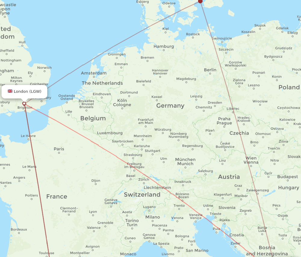DBV-LGW flight routes