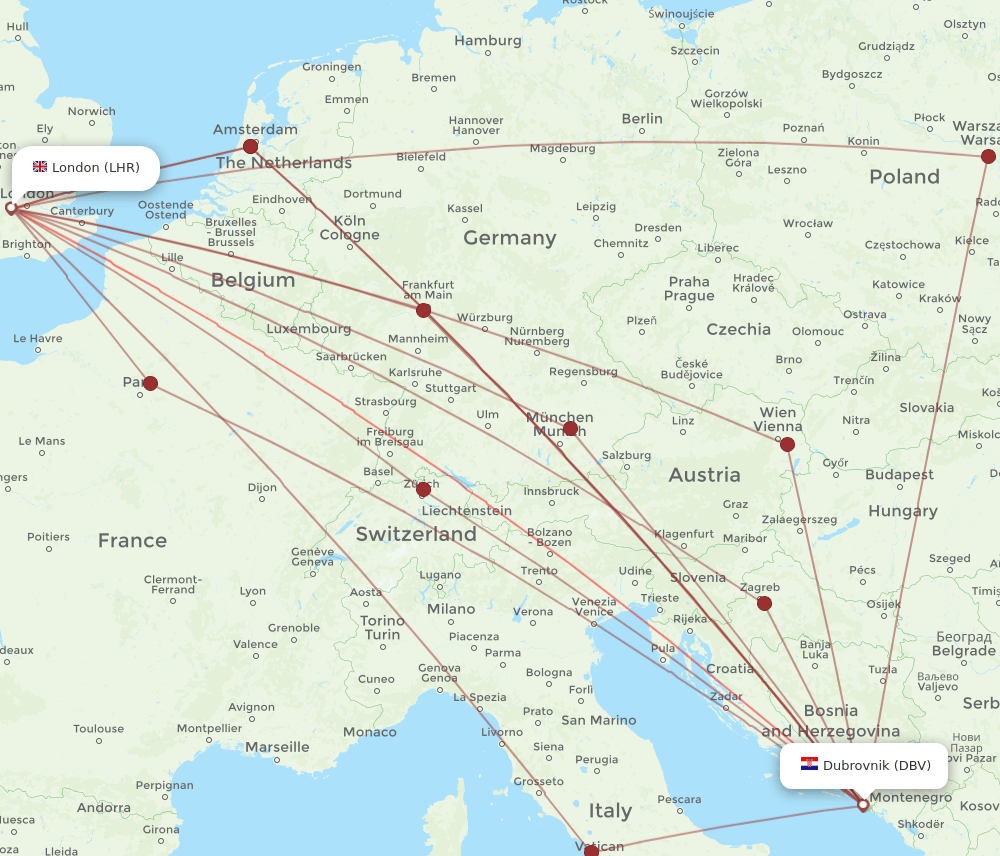 DBV-LHR flight routes
