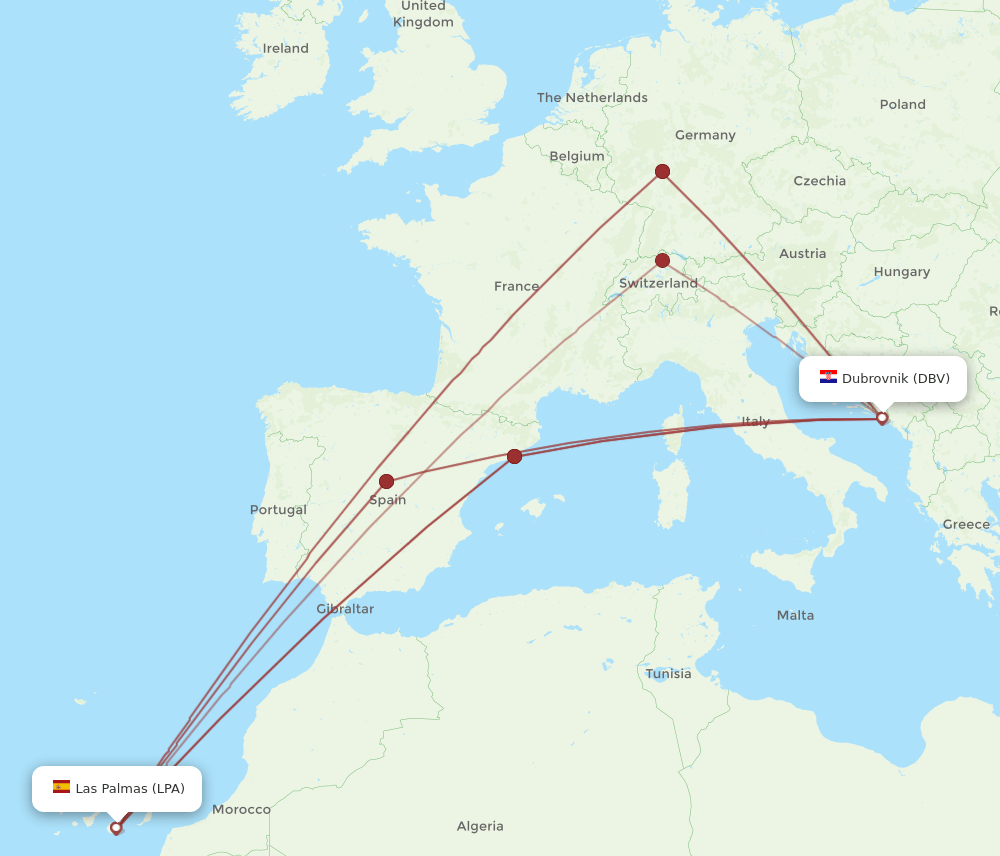 DBV-LPA flight routes