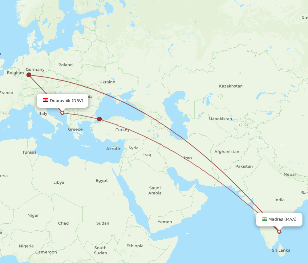 DBV-MAA flight routes
