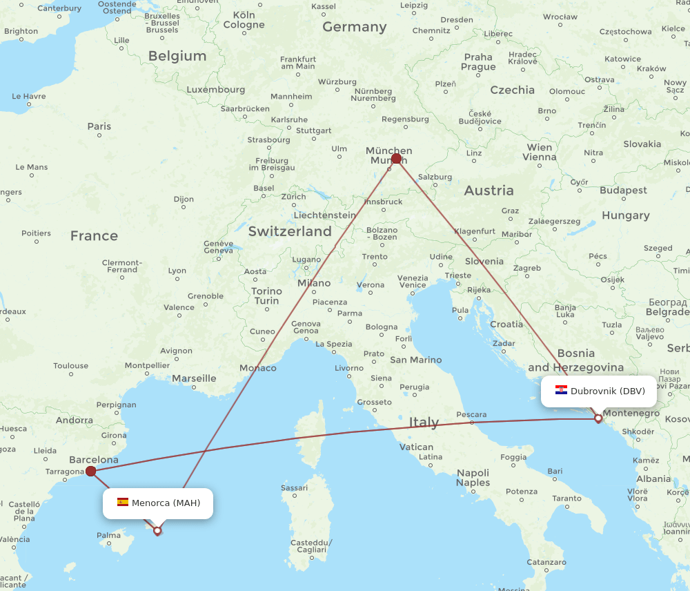DBV-MAH flight routes