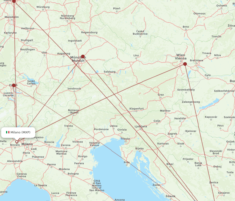 DBV-MXP flight routes