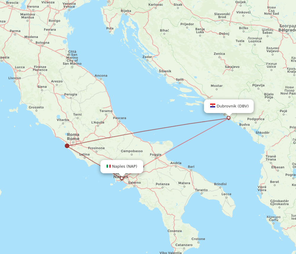 DBV to NAP flights and routes map