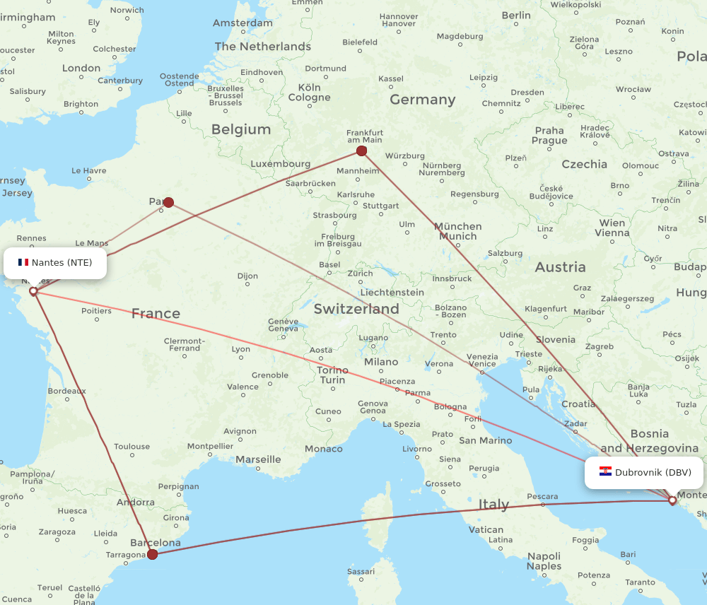 DBV-NTE flight routes