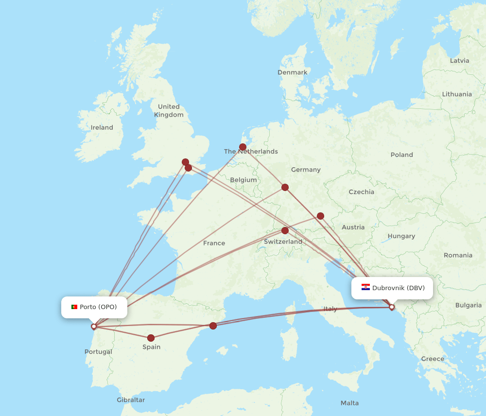DBV-OPO flight routes