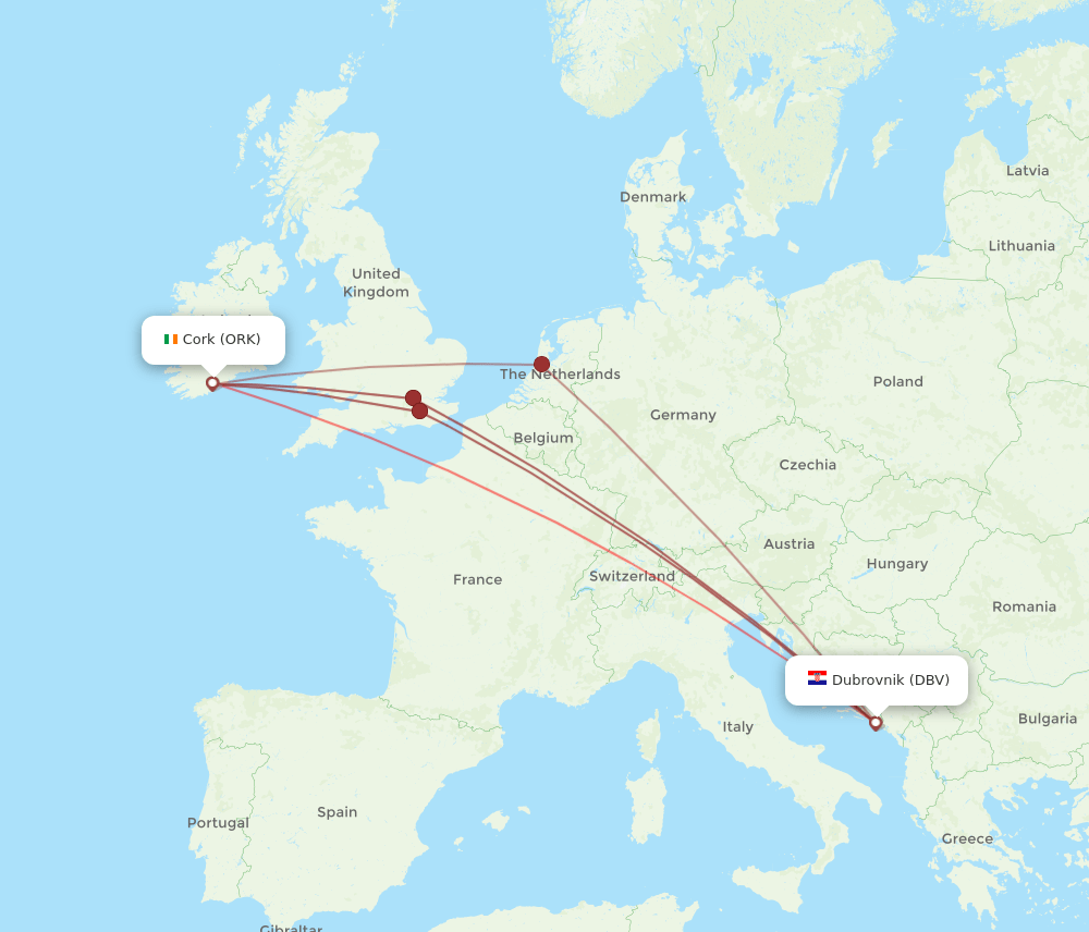 DBV-ORK flight routes