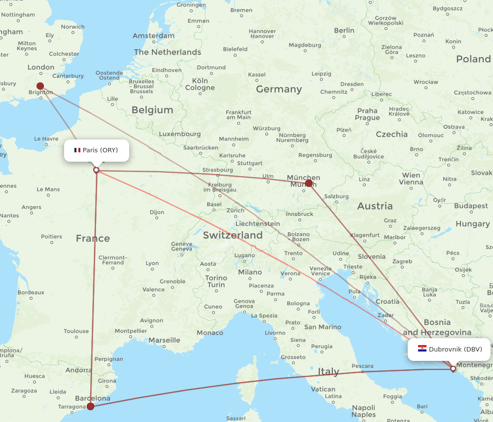 DBV-ORY flight routes