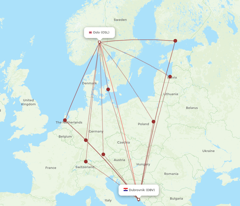 DBV-OSL flight routes