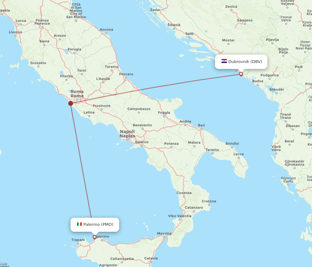 DBV to PMO flights and routes map