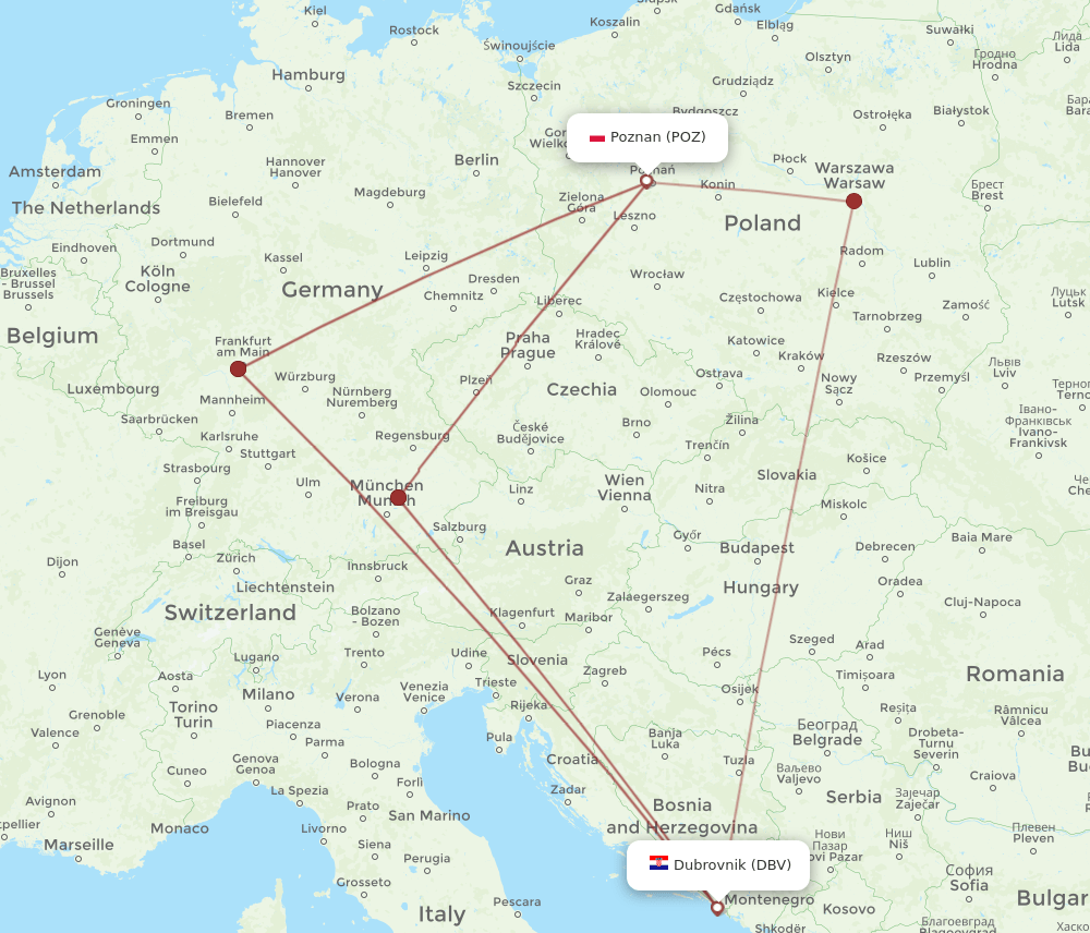 DBV-POZ flight routes