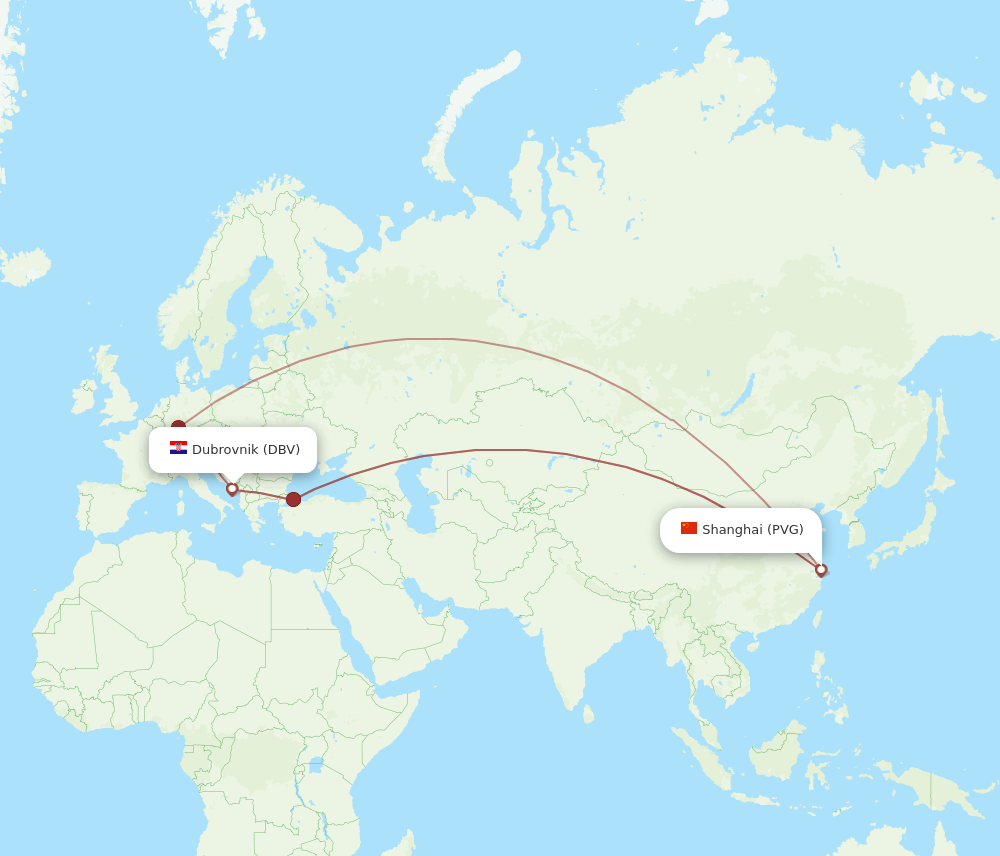 DBV-PVG flight routes