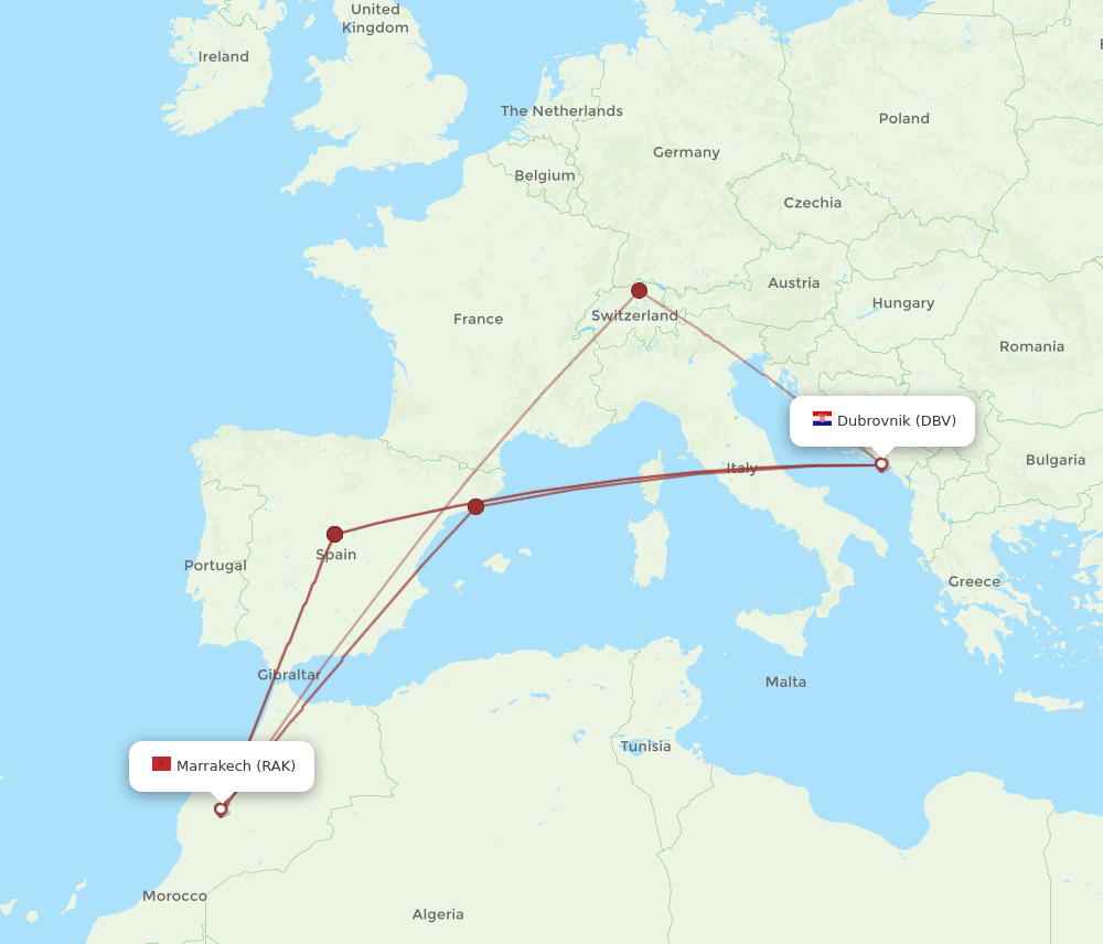 DBV-RAK flight routes