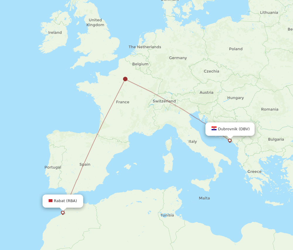 DBV-RBA flight routes