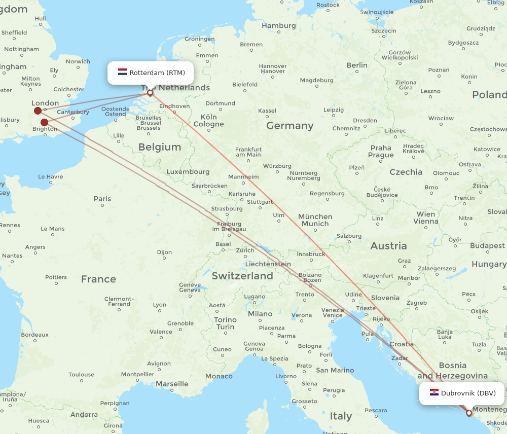 DBV-RTM flight routes