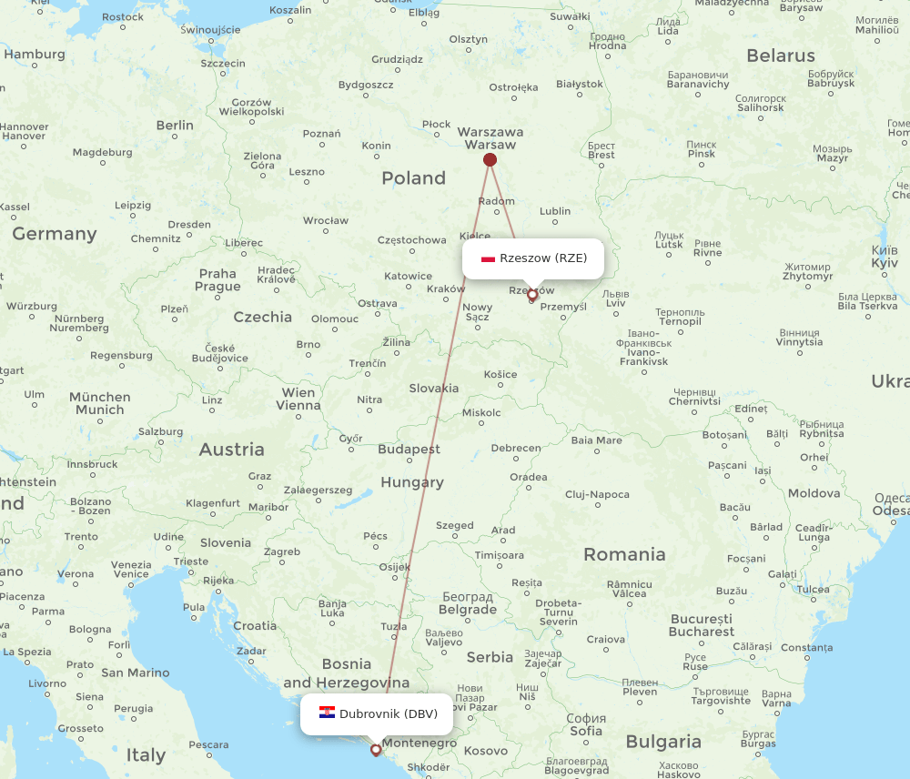 DBV-RZE flight routes