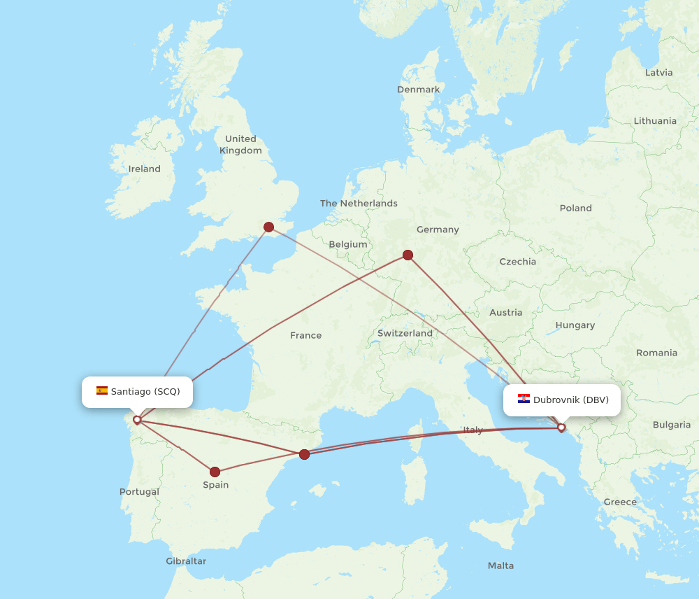 DBV-SCQ flight routes