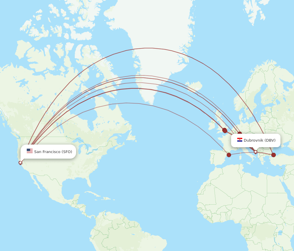 DBV-SFO flight routes
