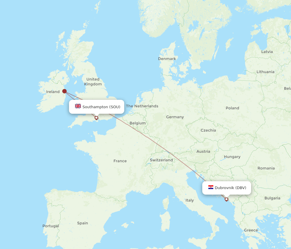 Southampton - Dubrovnik route map and flight paths