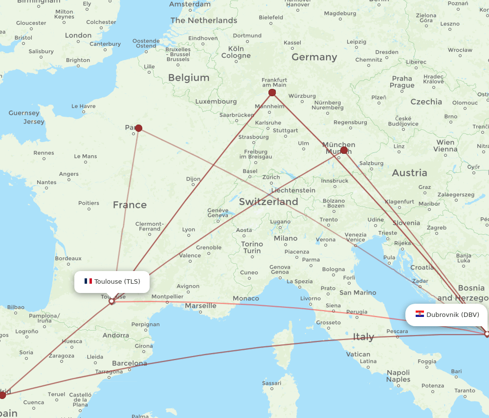 DBV-TLS flight routes