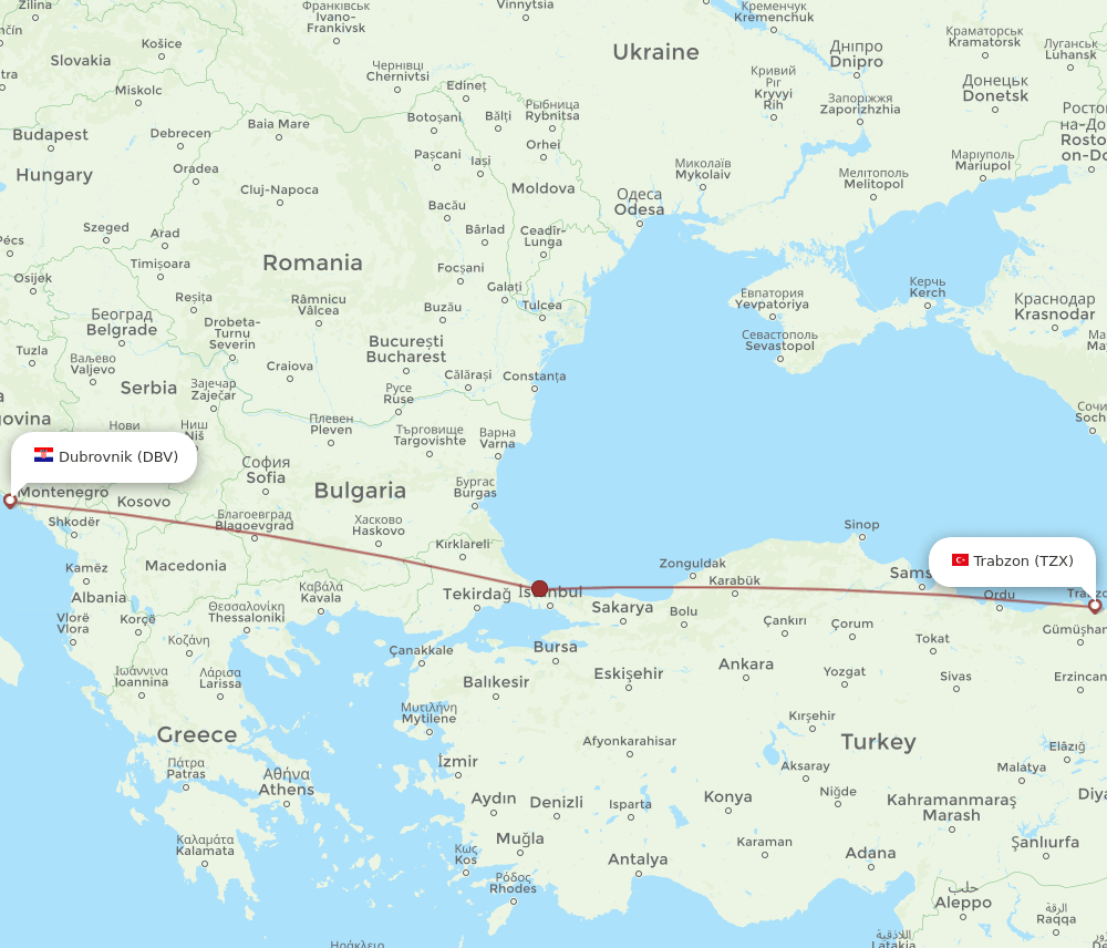 DBV-TZX flight routes